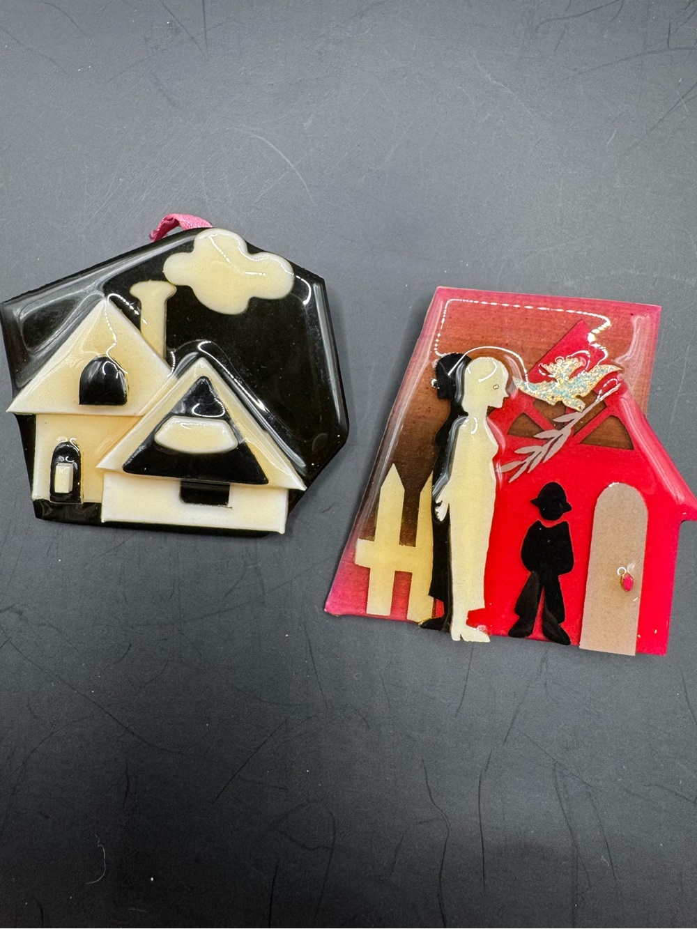 Title: House Pins by Lucinda Brooch Lot of 2 Domestic Violence House Art Pins